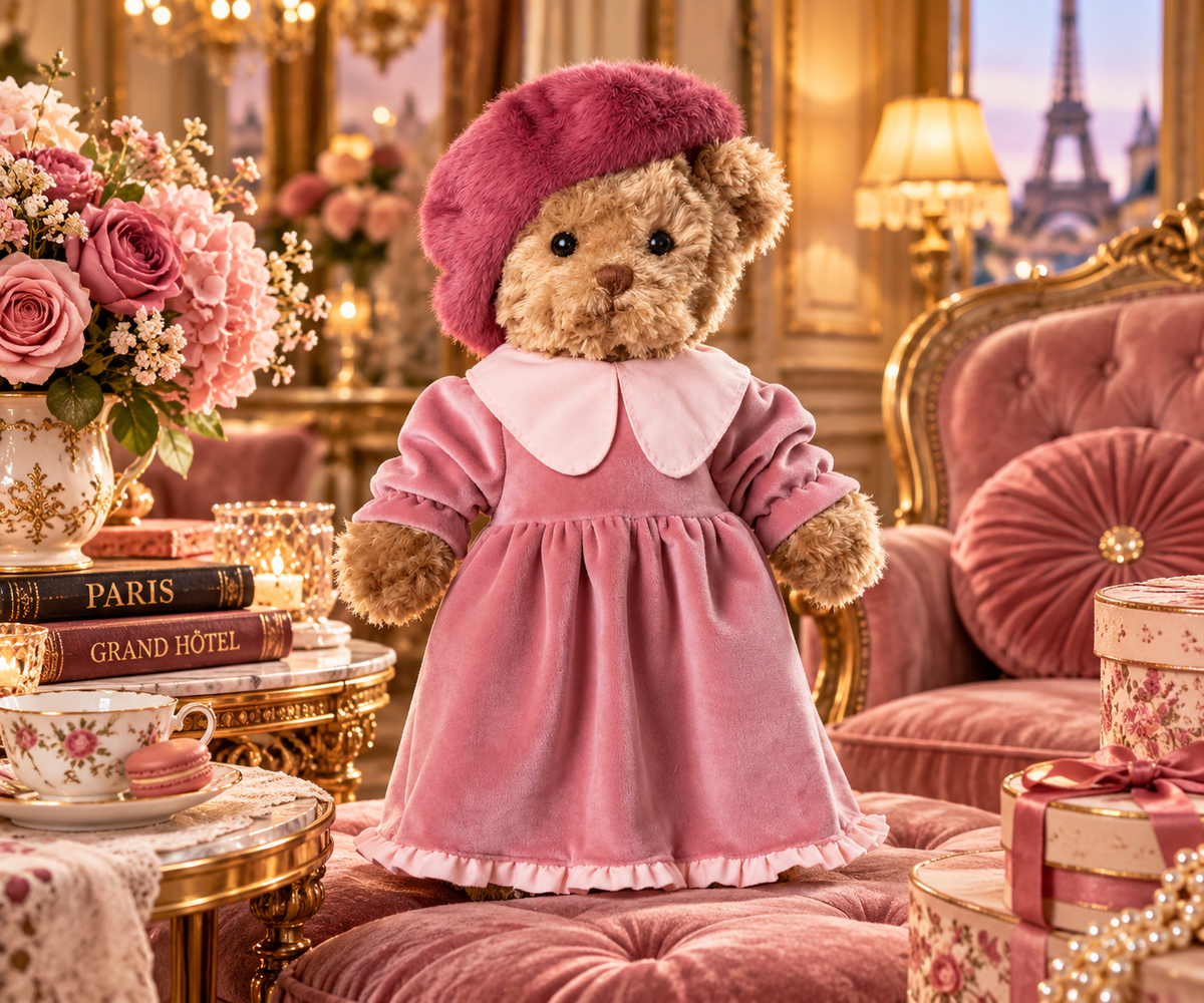 Peluche Bukowski Helenka – Ours 35 cm Robe Velours Rose