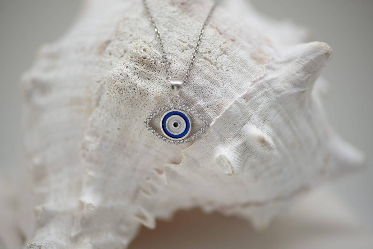 Collier Œil Grec Bleu – Talisman Protecteur Argent 925 ou Plaqué Or 18K - GinkgoDeco