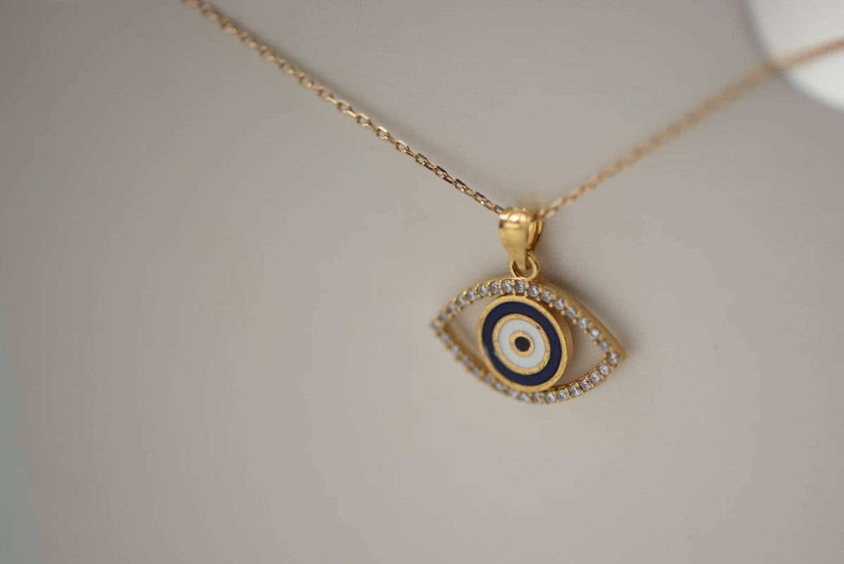 Collier Œil Grec Bleu – Talisman Protecteur Argent 925 ou Plaqué Or 18K - GinkgoDeco
