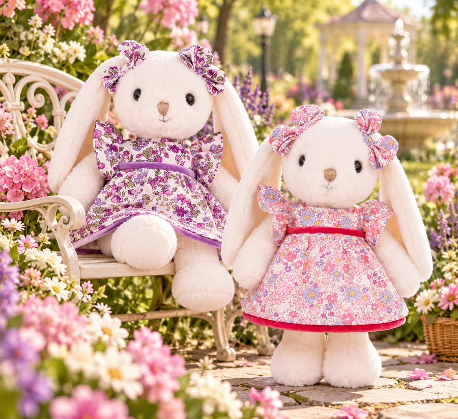Peluche Bukowski Dalia – Lapin 22 cm en Robe Rose ou Violette