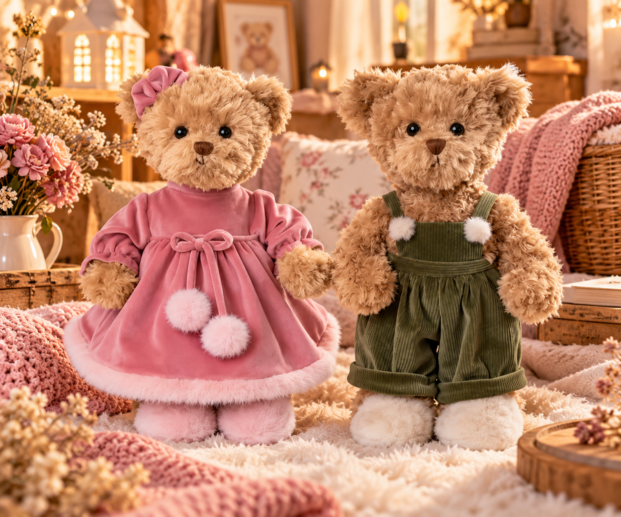Peluches Bukowski Aiko & Mavi – Oursons 35 cm Élégants
