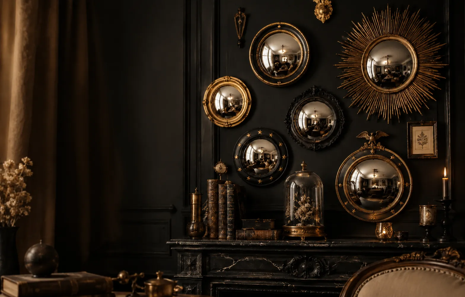 Collection miroirs convexes sorcière dorés Ginkgo Déco Bouzonville Moselle
