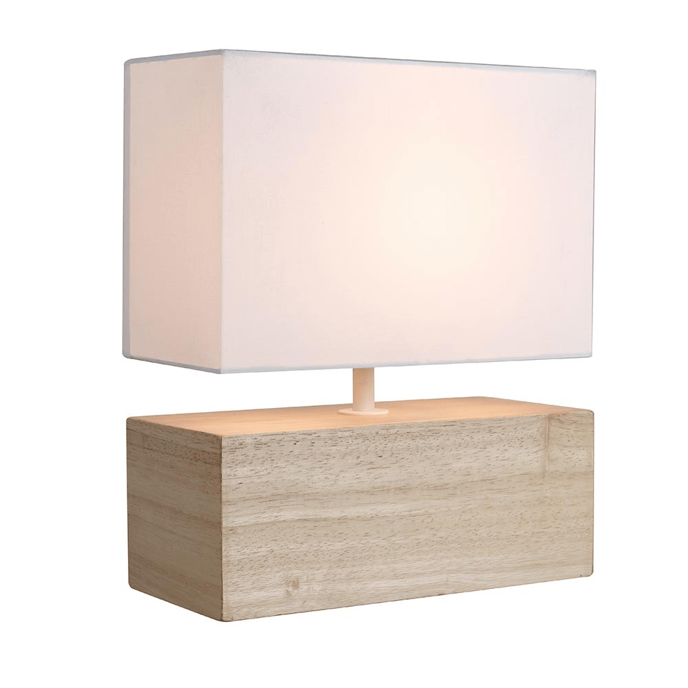 Lampe à poser rectangulaire base bois abat-jour blanc - Ginkgo Déco Bouzonville