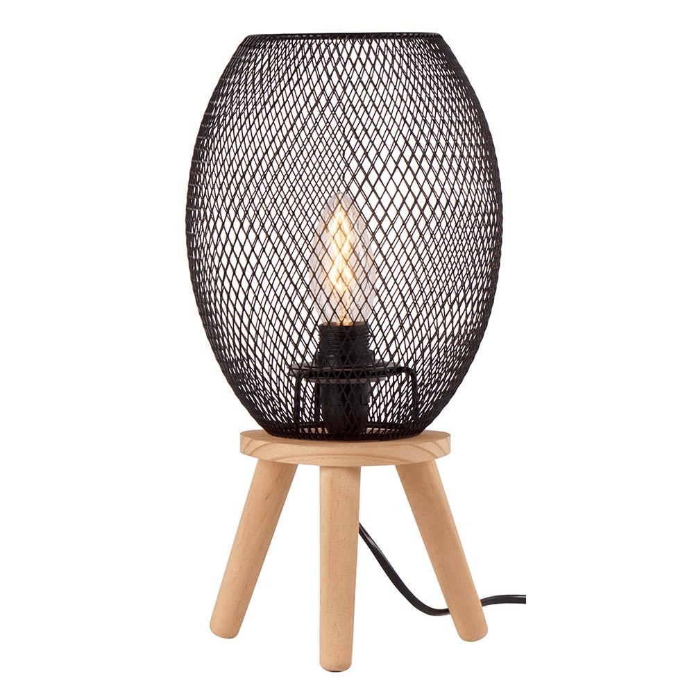 Lampe ovale abat-jour grillagé métal bois - Ginkgo Déco Bouzonville