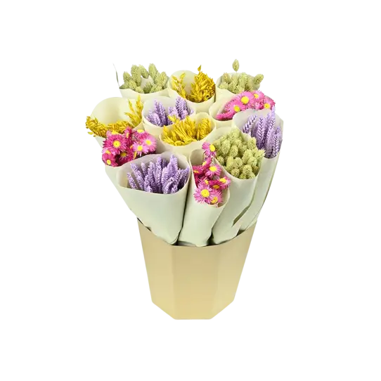 Botte fleurs séchées blanc et jaune - Ginkgo Déco Bouzonville